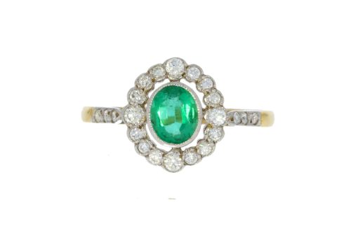 Diamond & Gold Jewellery 18ct Diamond & Emerald Cluster Ring Secondhand
