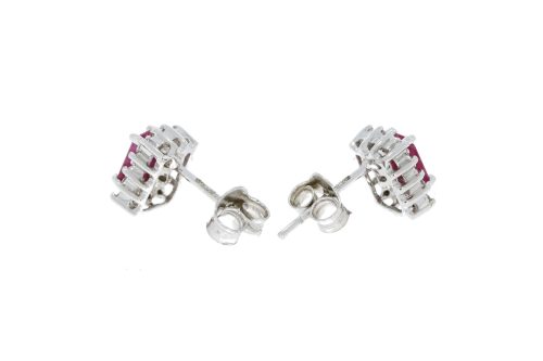 Diamond & Gold Jewellery 9ct White Gold Ruby & Diamond Cluster Earrings