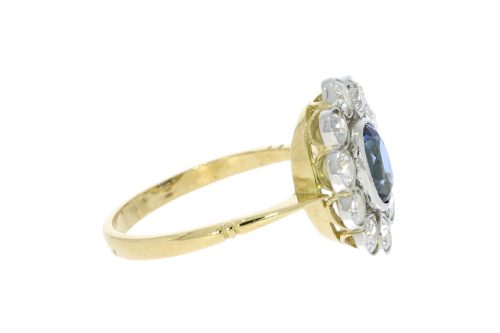 Diamond & Gold Jewellery Sapphire and Diamond Cluster 18ct Yellow & White Gold Ring