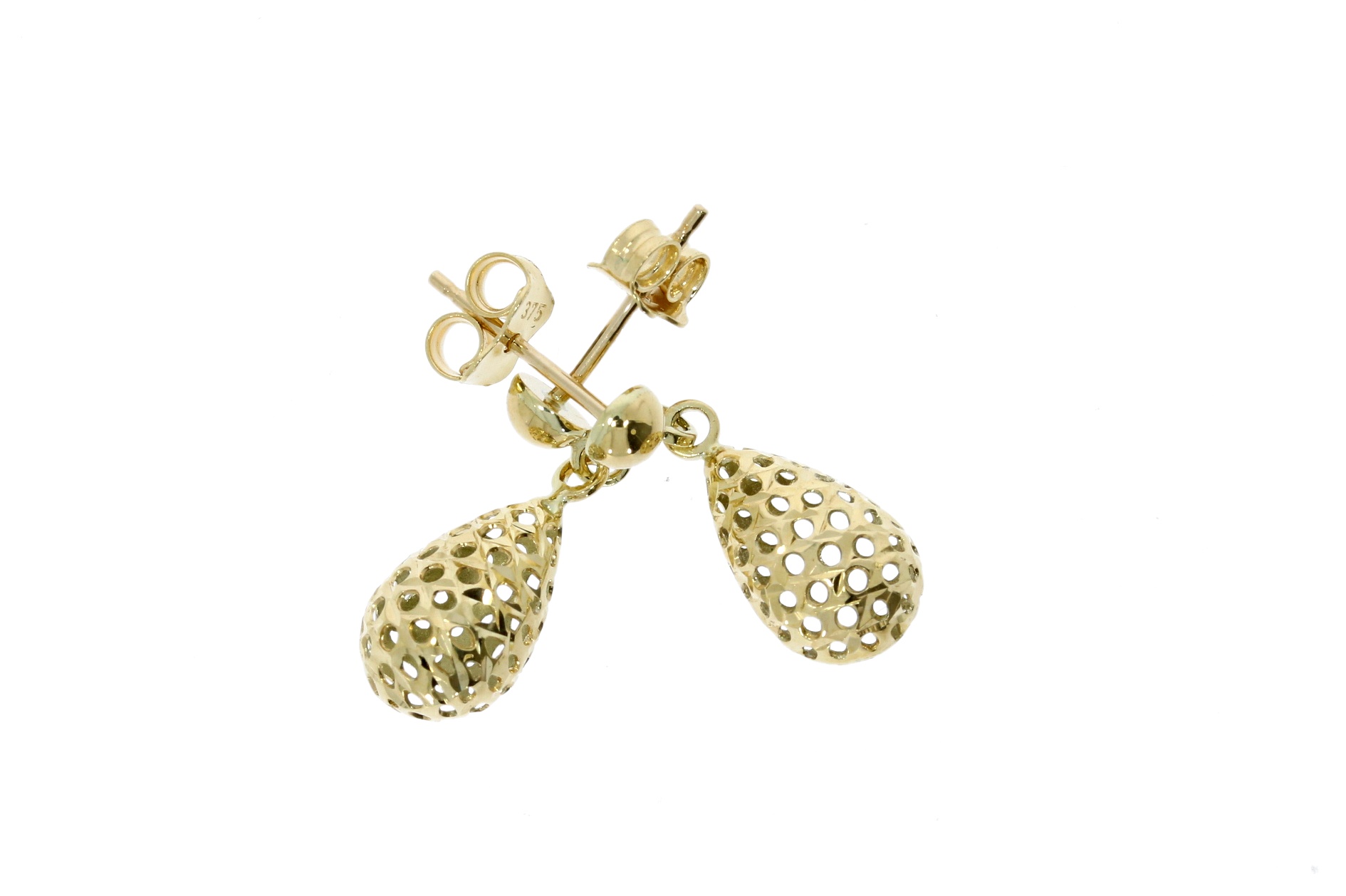 Diamond & Gold Jewellery 9ct Yellow Gold Fret Work Design Drop Earrings