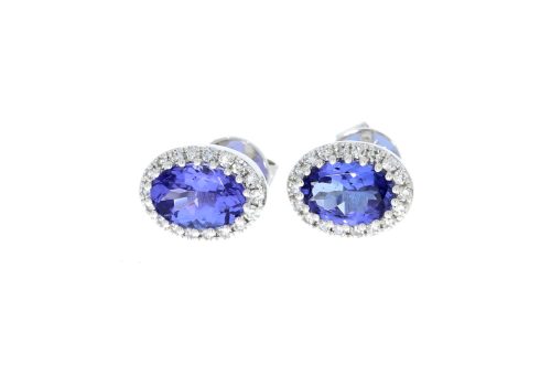 Diamond & Gold Jewellery 9ct Tanzanite & Diamond Oval Cluster Earrings