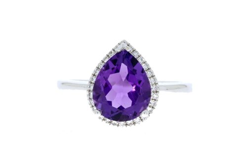 Diamond & Gold Jewellery 18ct White Gold Pear Shaped Amethyst & Diamond Cluster Ring