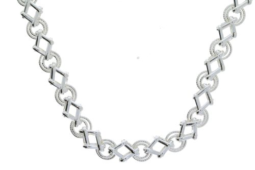 Necklaces Sterling Silver Circle & Diamond Shape Handcrafted Link Necklace