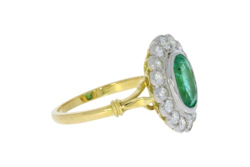Diamond & Gold Jewellery 18ct Y/W Gold Diamond & Emerald Rub Over Set Cluster Ring