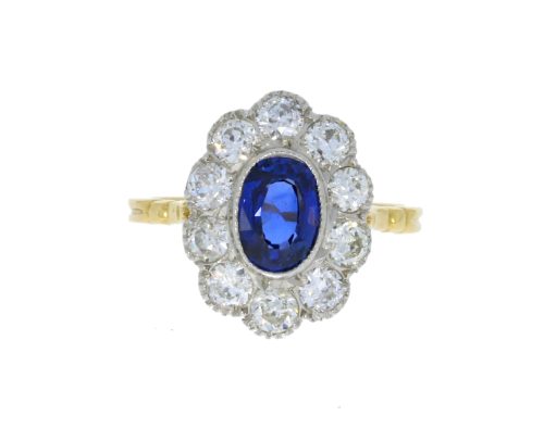 Diamond & Gold Jewellery 18ct Yellow & White Gold Sapphire and Diamond Cluster Ring