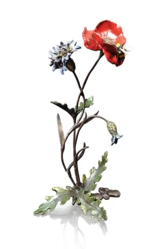 British Wildlife Solid Bronze Poppy with Cornflower and Bee (1154) by Keith Sherwin