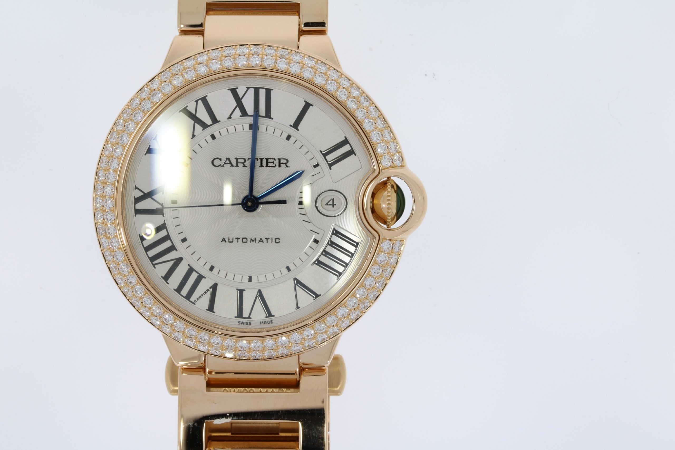 Diamond & Gold Jewellery Cartier Ballon Bleu 18ct Rose Gold Silver Dial Diamond Automatic Watch