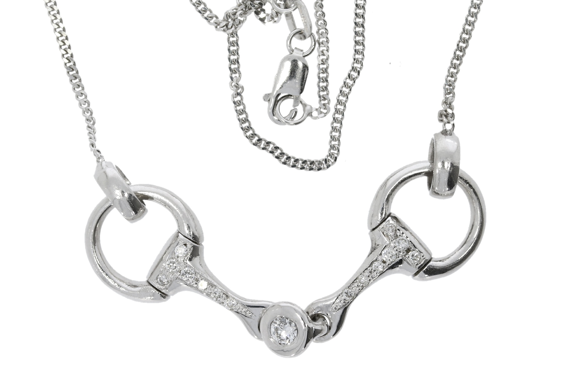 Equestrian Jewellery Collection 9ct White Gold Diamond Set Snaffle Bit Horse Equestrian Pendant