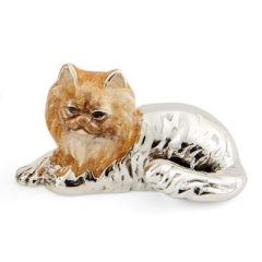 Domestic Pets Saturno Sterling Silver & Enamel Persian Cat Lying Feline Figurine