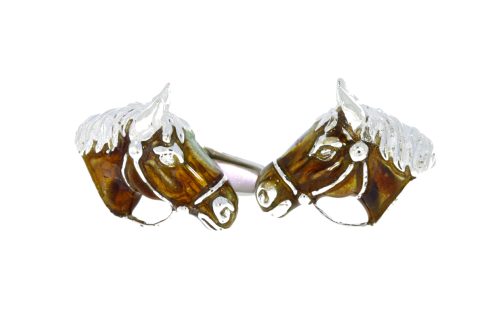 Cufflinks Sterling Silver & Enamel Horse Head Cufflinks