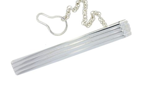 Cufflinks Sterling Silver Solid Ribbed Design Tie Slide