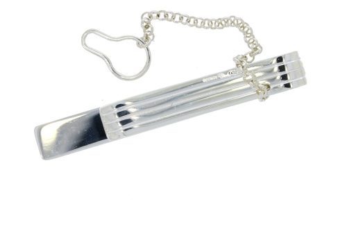 Cufflinks Sterling Silver Solid Ribbed Design Tie Slide