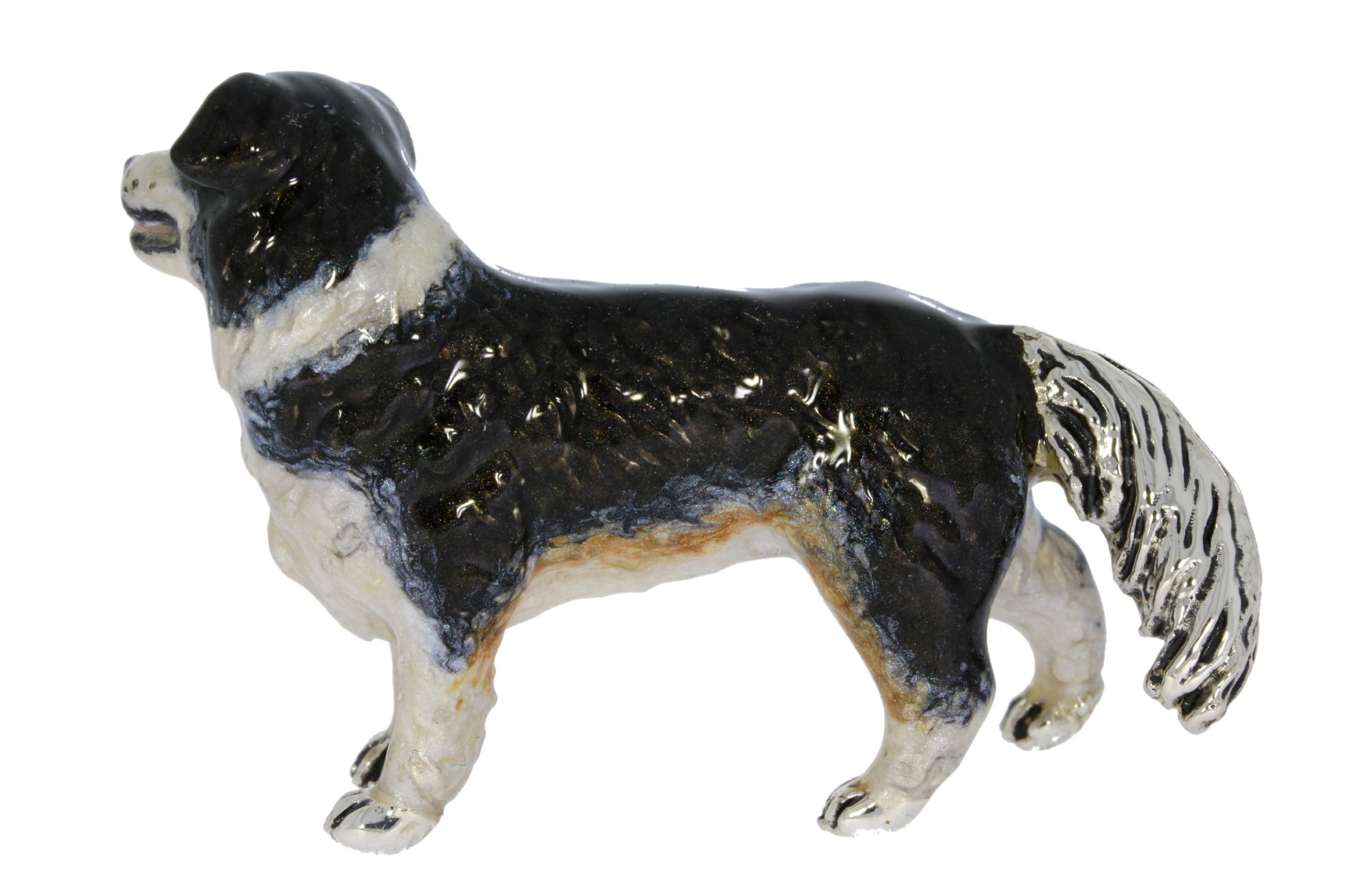 Domestic Pets Saturno Sterling Silver & Enamel Border Collie Dog Figurine