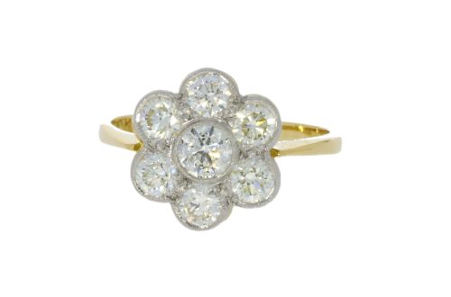Diamond & Gold Jewellery 18ct & Platinum 1ct 50pts Diamond Daisy Ring Secondhand