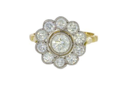Diamond & Gold Jewellery 18ct & Platinum 1ct 60pts Diamond Daisy Ring Secondhand