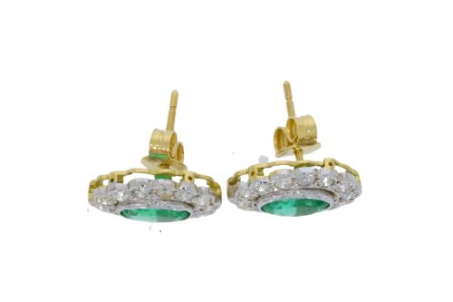Diamond & Gold Jewellery 18ct Yellow & White Gold Oval Diamond & Emerald Stud Earrings