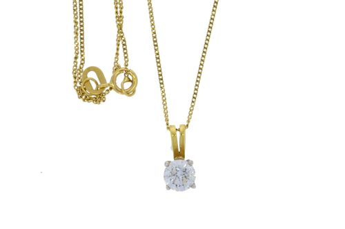 Diamond & Gold Jewellery 18ct 50pts Diamond Solitaire Pendant & Chain Secondhand